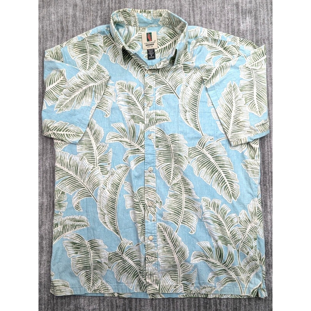 Tori Richard Shirt Mens Medium Green Blue Floral Hawaiian Aloha Camp Cotton Lawn